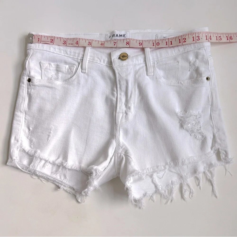 Frame Denim Le Cutoff Tulip Frayed Hem Jean Short Distressed White Blank Rookley